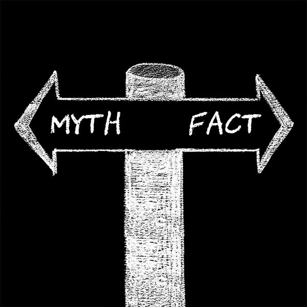 A two way sight with the left pointing to myth and the right pointing to fact.