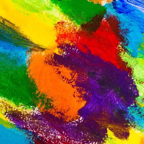 Colorful splotchy art with heavy brush textures fusing colors and shades.