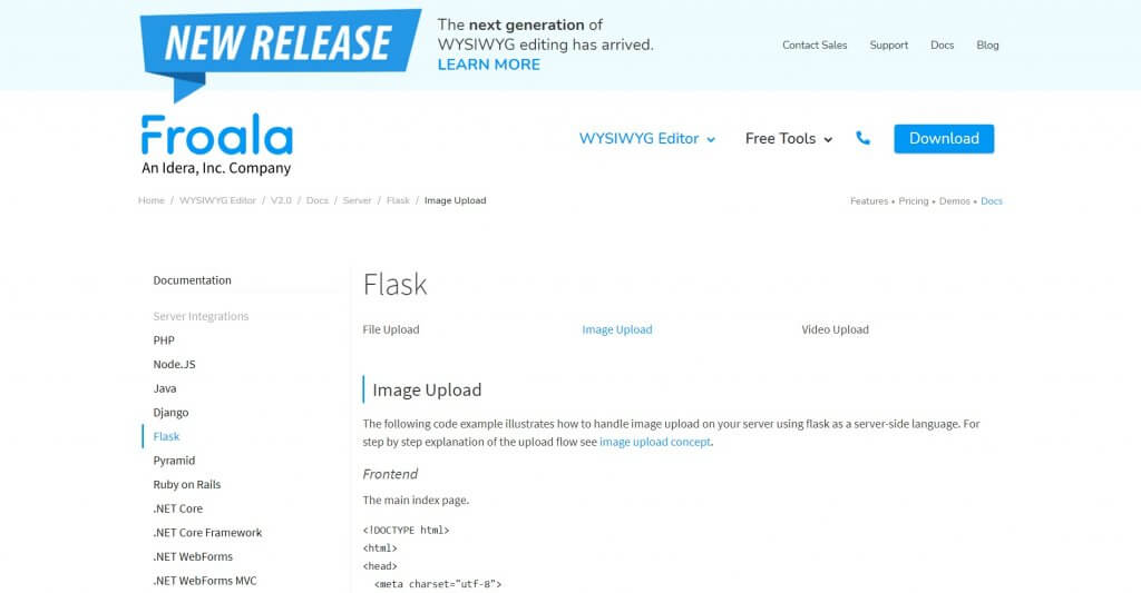 Uploading images in Froala Editor using Python Flask