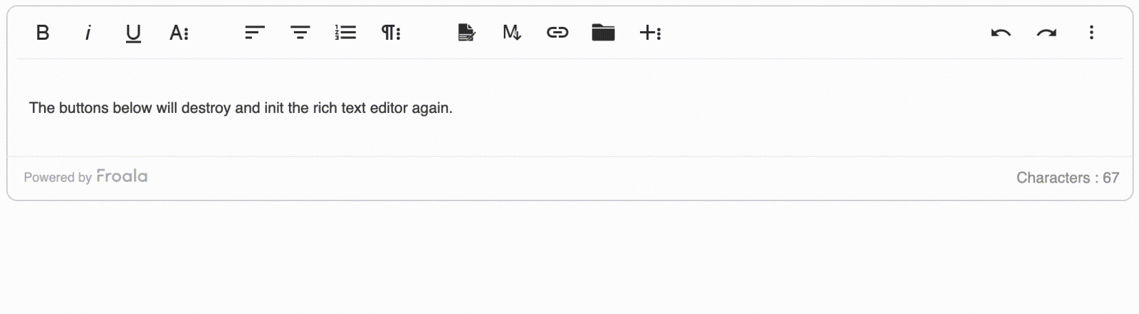 Animated GIF displaying various features of Froala Editor, showcasing its dynamic capabilities
