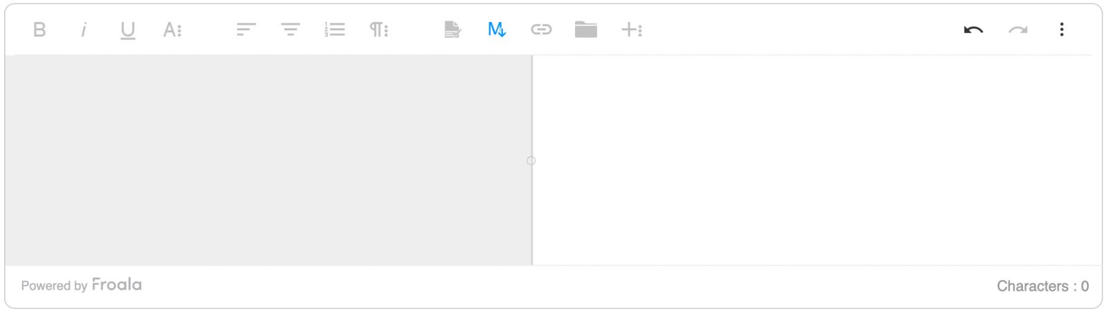 Displaying Markdown editing capabilities in Froala, showcasing text formatting and structure.