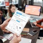 A device screen showcasing a web design or editing interface, emphasizing modern web development.