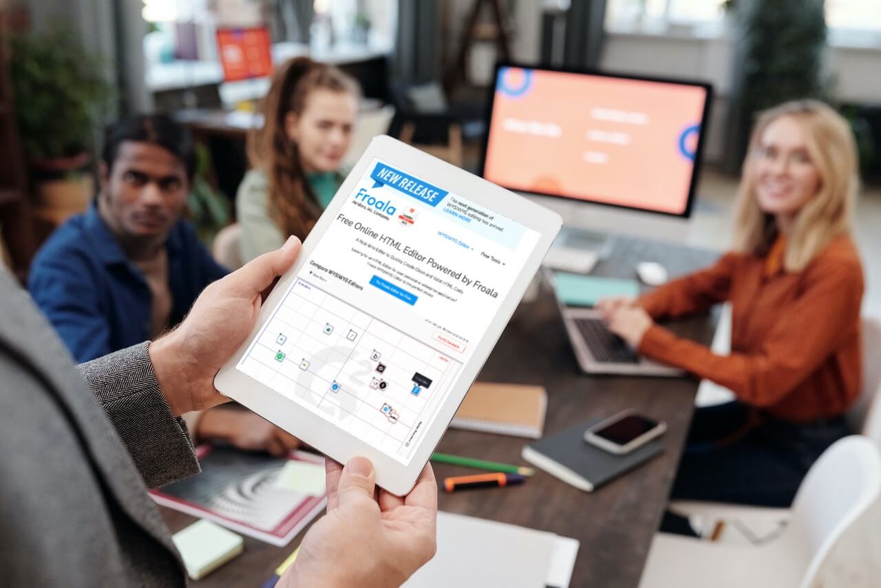 A device screen showcasing a web design or editing interface, emphasizing modern web development.