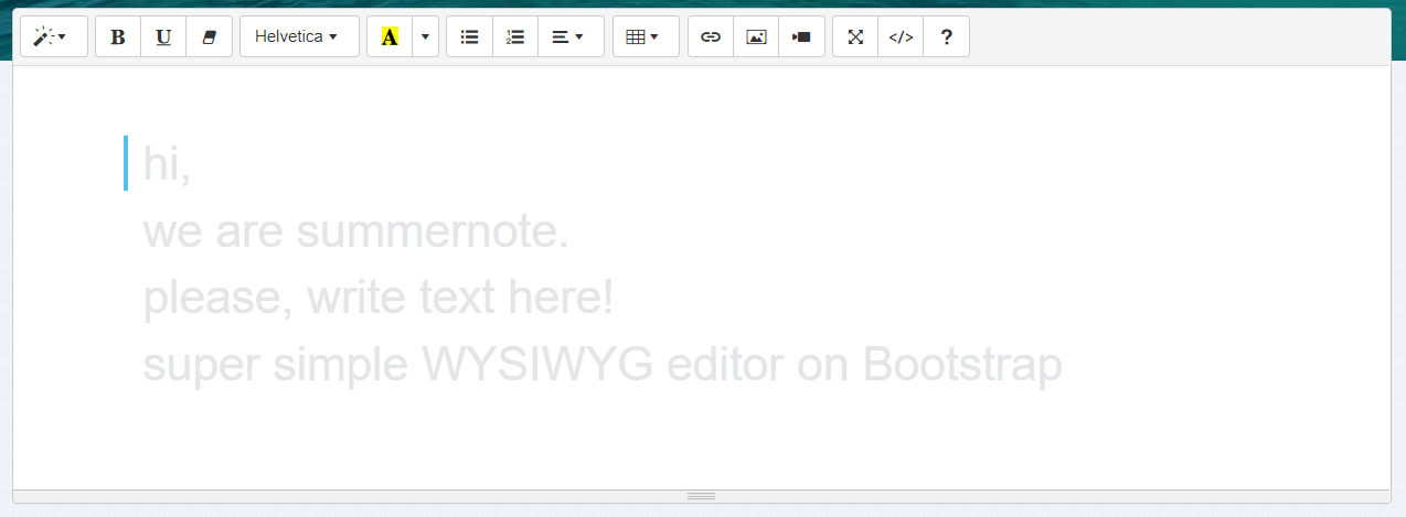 The Summernote editor interface, focusing on its user-friendly and feature-rich design.