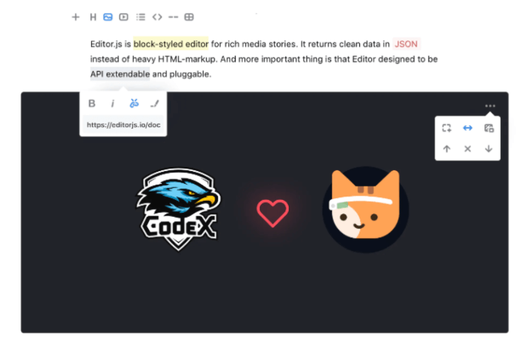 Editor.js, focusing on its block-style content editing interface.