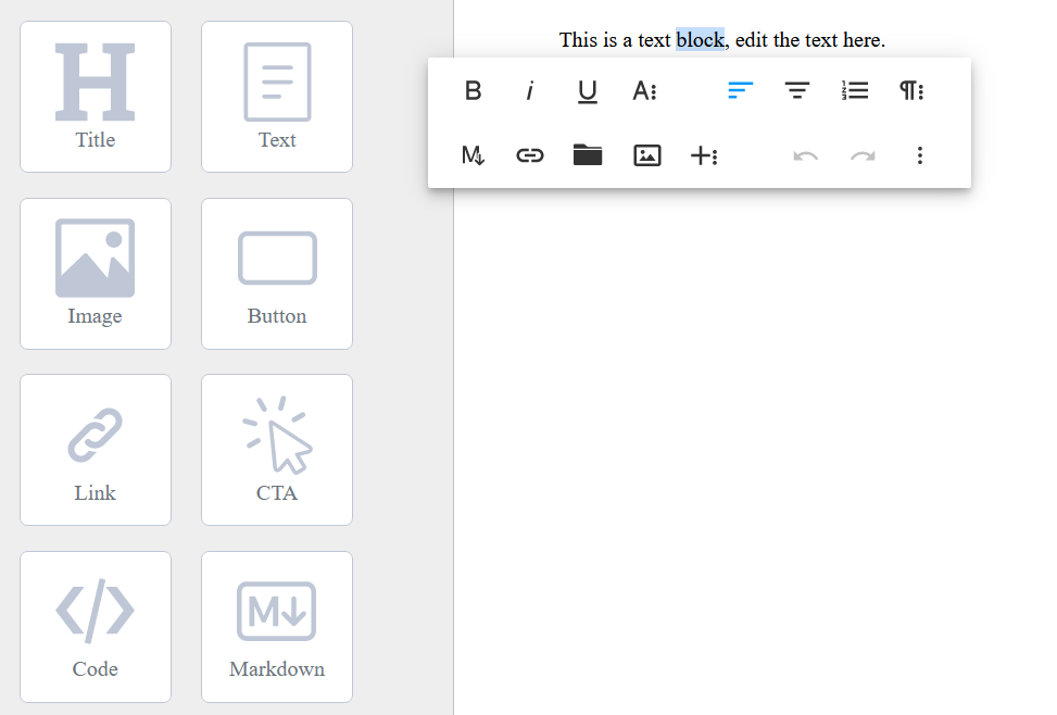 froala page builder - text block