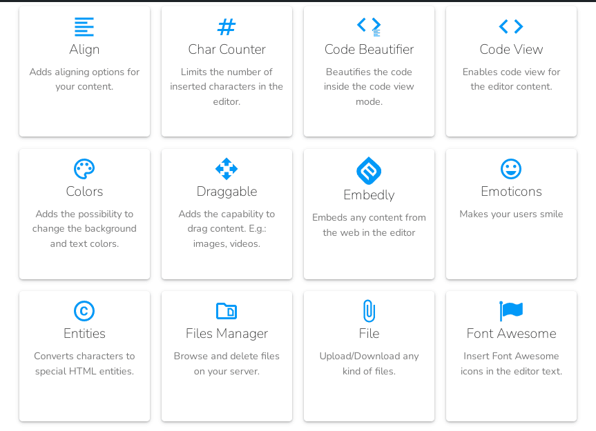 Froala JavaScript Web Editor Plugins
