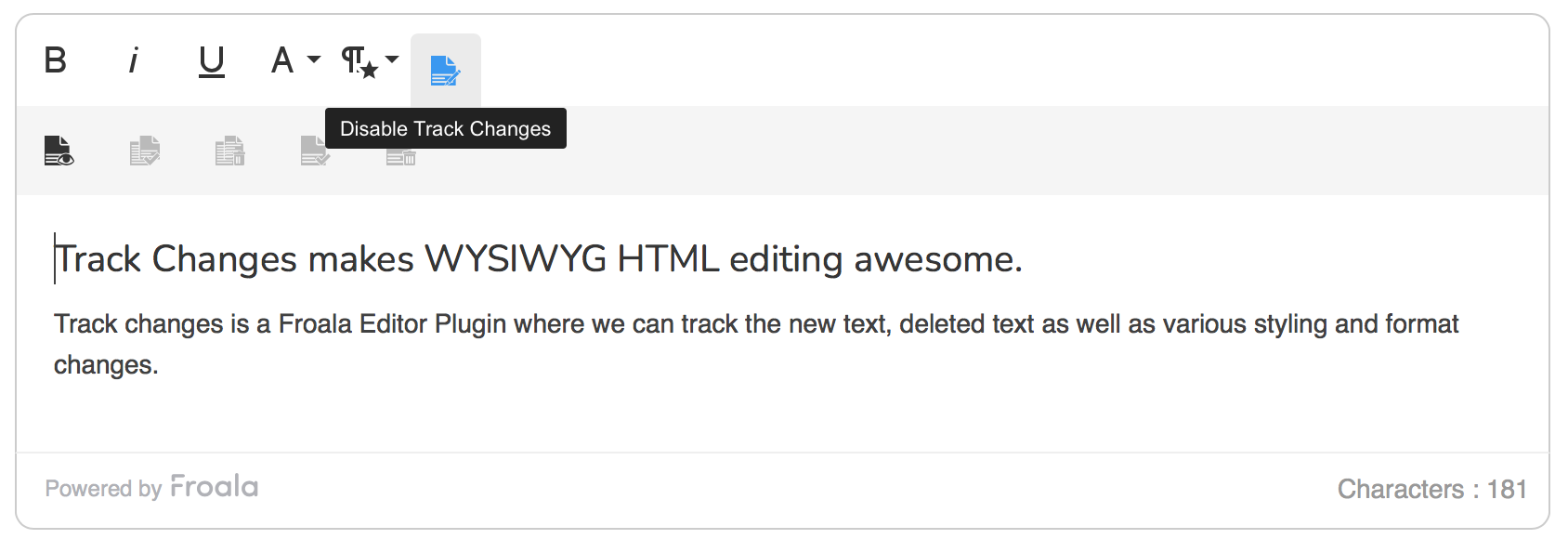 Track changes in Froala