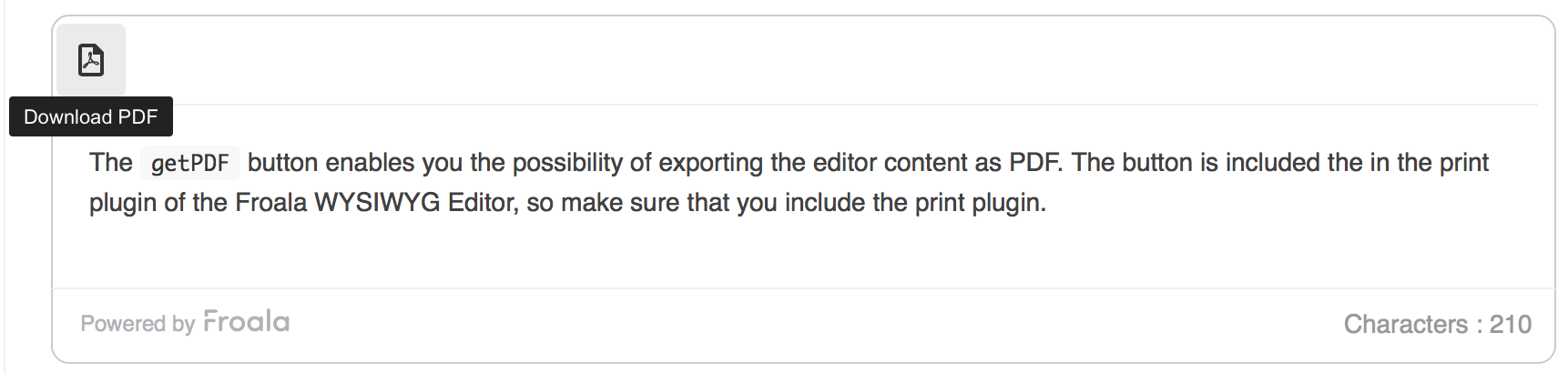 Generating pdf in Froala the web-based javascript html editor