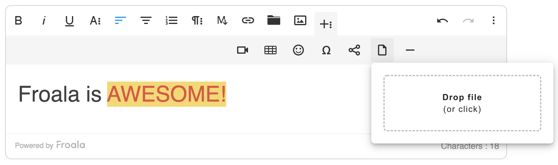 File upload in Froala CSS rich text editor