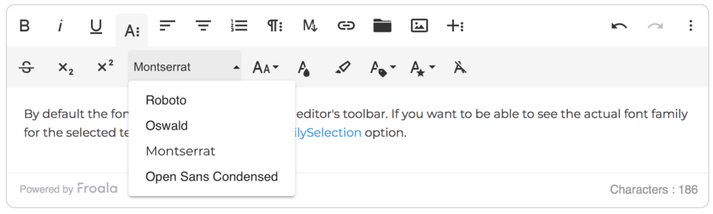 Font family option in the HTML5 Javascript rich text editor