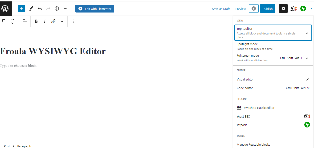 Different options to customize the display of WordPress content editor