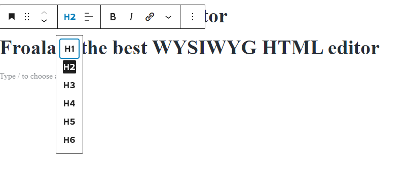 Different heading options in WordPress