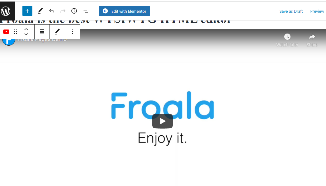 How an embedded video looks like in WordPress content editor