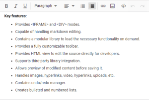 A demo of Syncfusion Angular rich text editor from their docs page