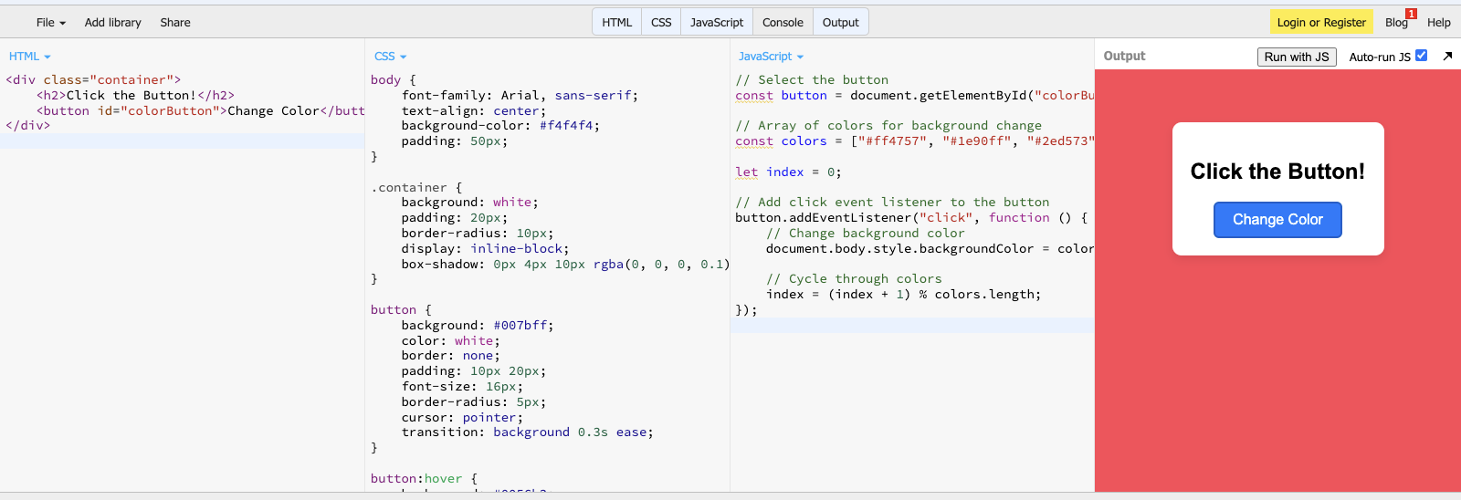 JavaScript editor online - JS Bin Example
