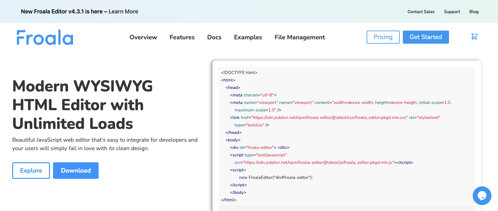 Froala WYSIWYG editor home page