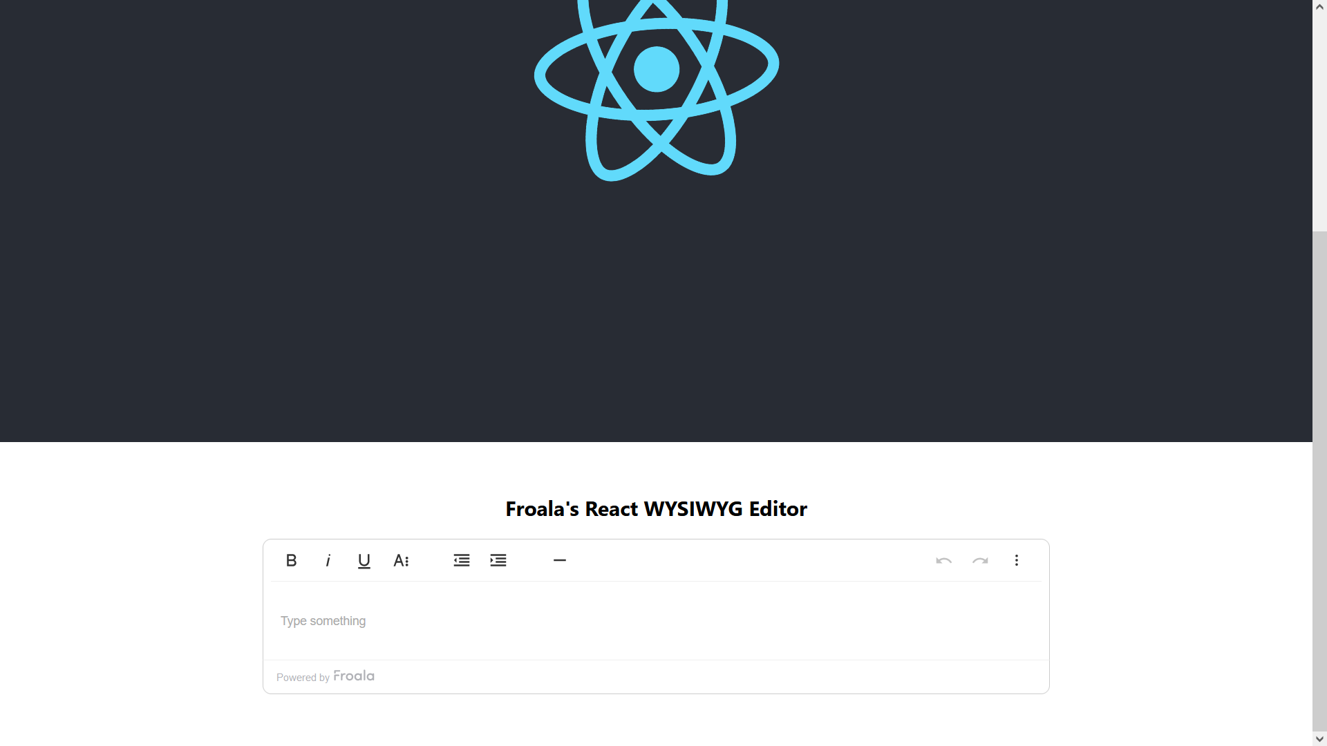 Basic Froala React editor 