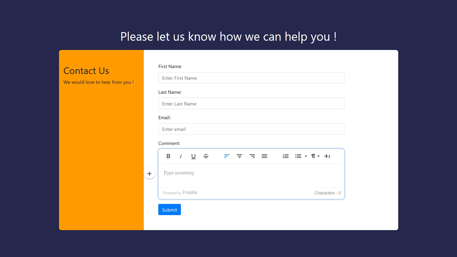 bootstrap form with Froala WYSIWYG editor 