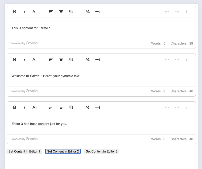 Set content in multiple editors - after clicking the buttons