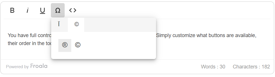 special characters in Froala editor