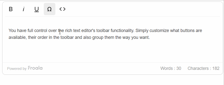 Froala special characters plugin