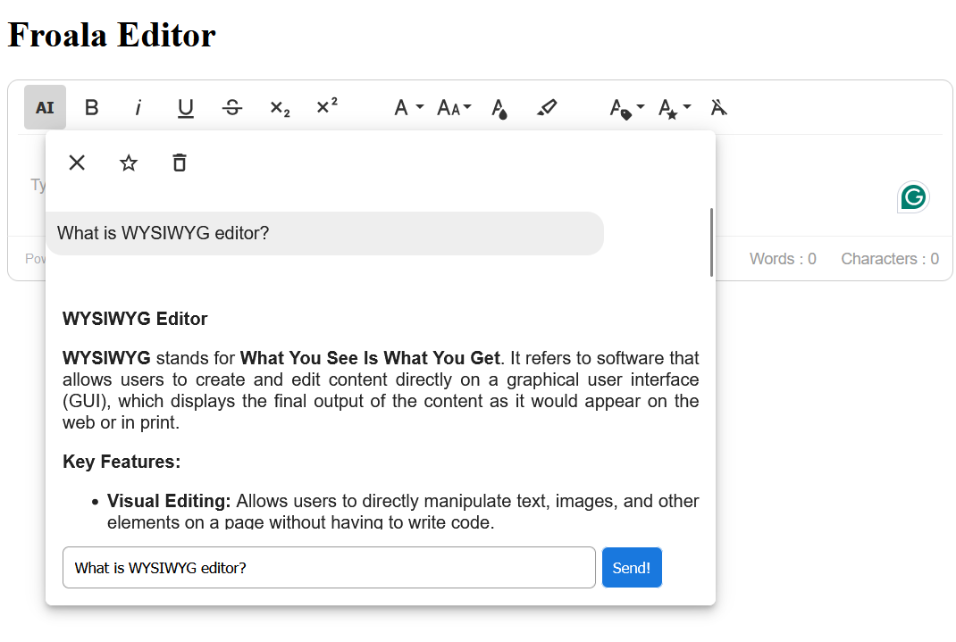 Displaying Gemini response in Froala editor