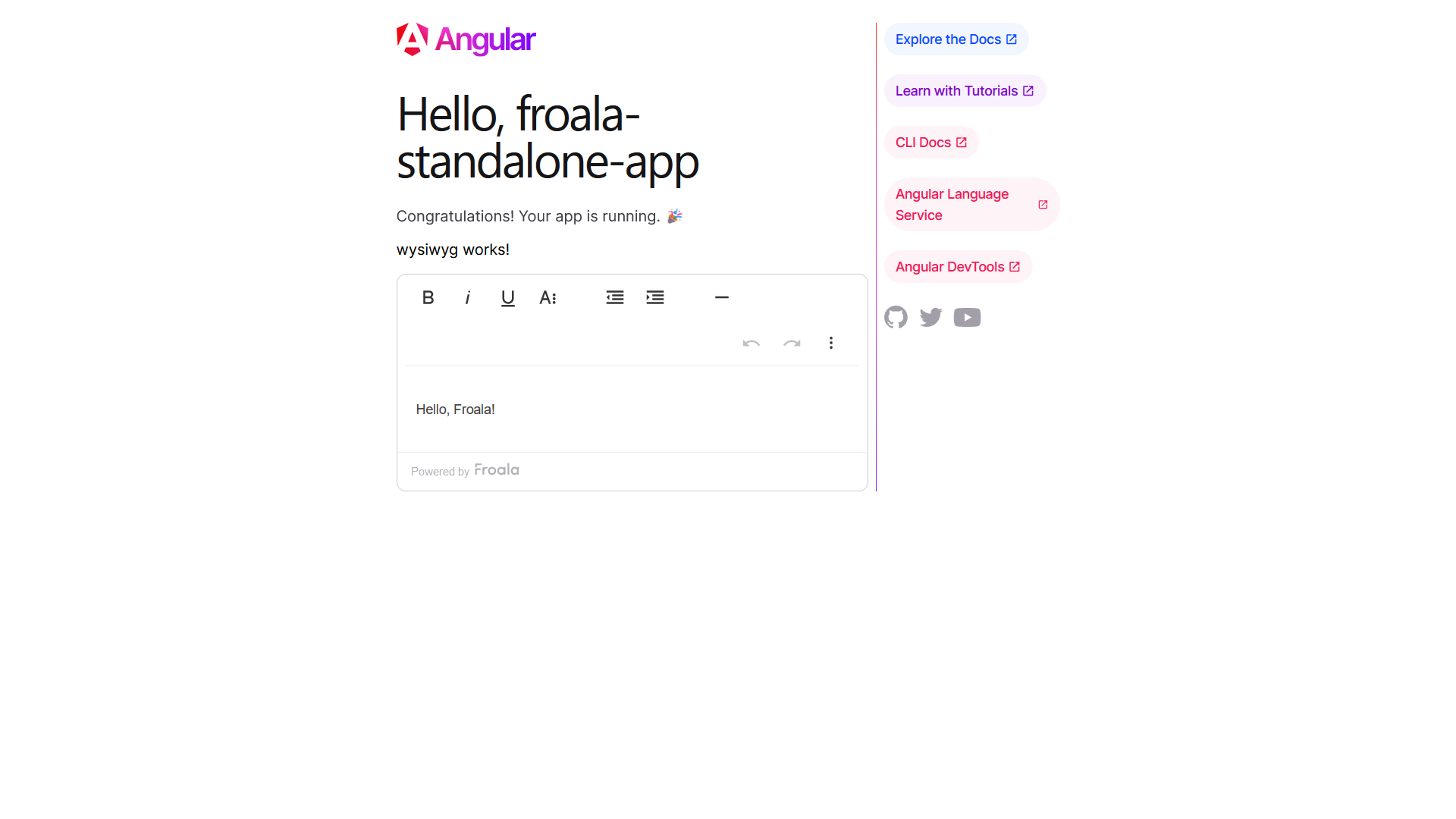 Display Froala WYSIWYG editor inside Angular standalone component
