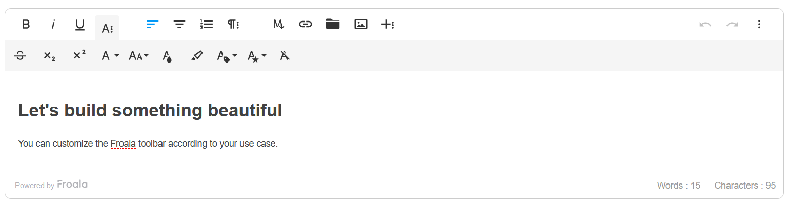 Froala Full Featured Toolbar