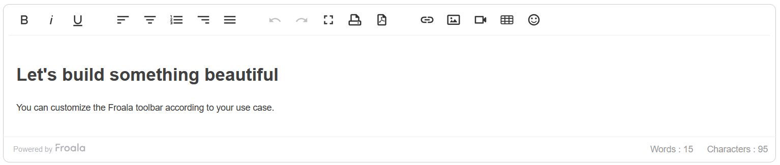 Froala custom toolbar with white space