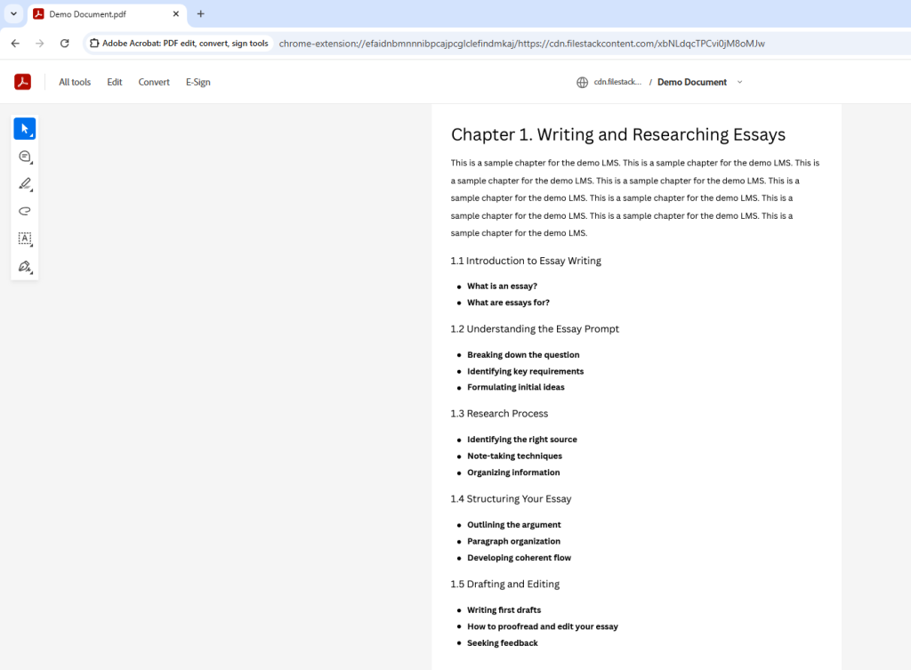 An image that contains a PDF uploaded using Froala and Filestack.