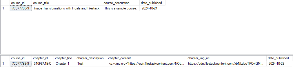 Database results that show correctness in terms of data uploaded