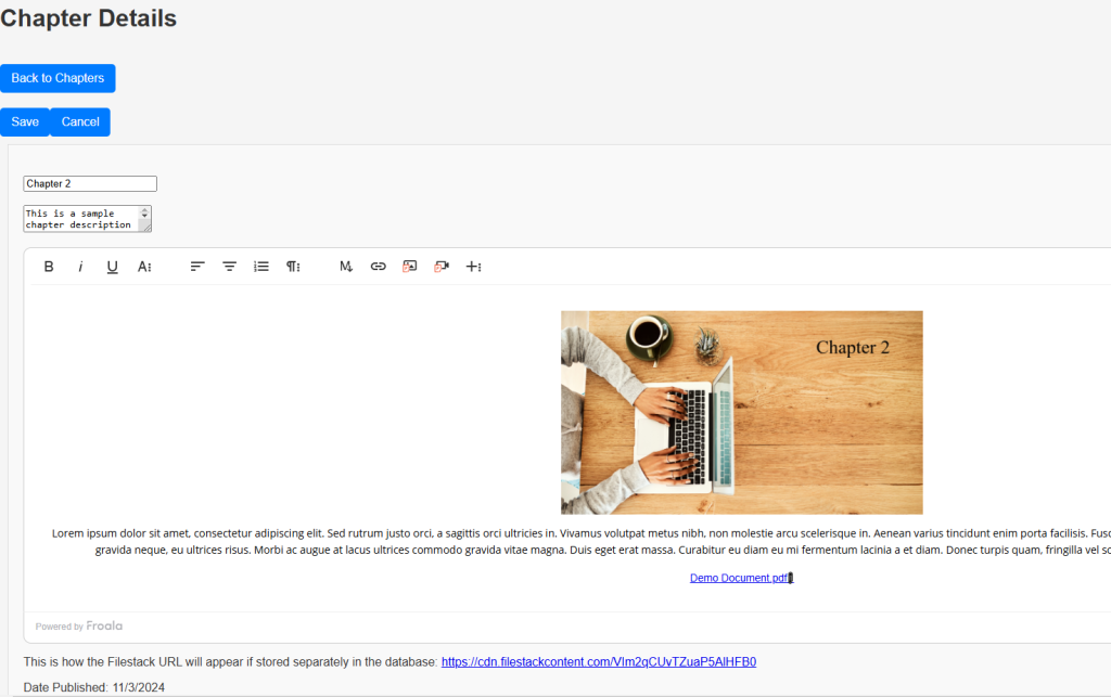 The "editing mode" of the LMS chapter