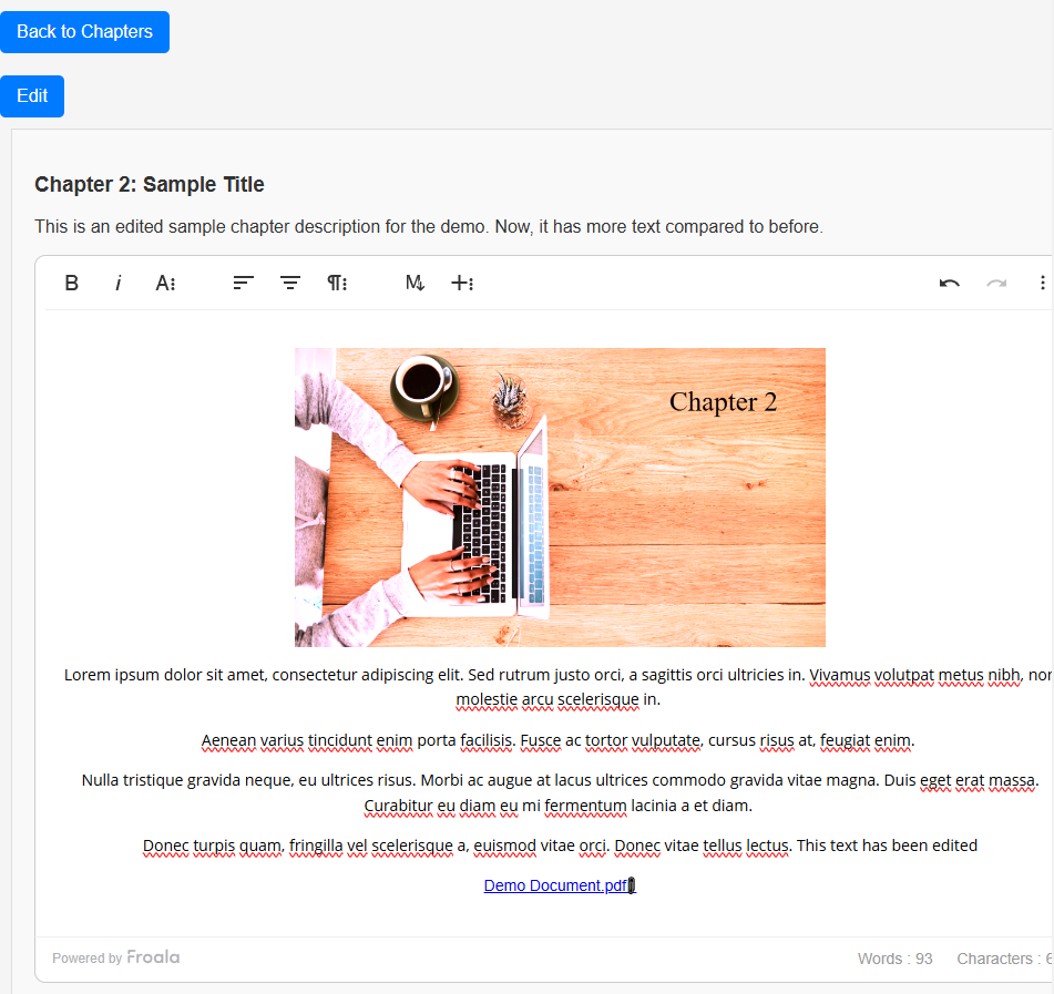 The contents of the React WYSIWYG HTML editor have been changed