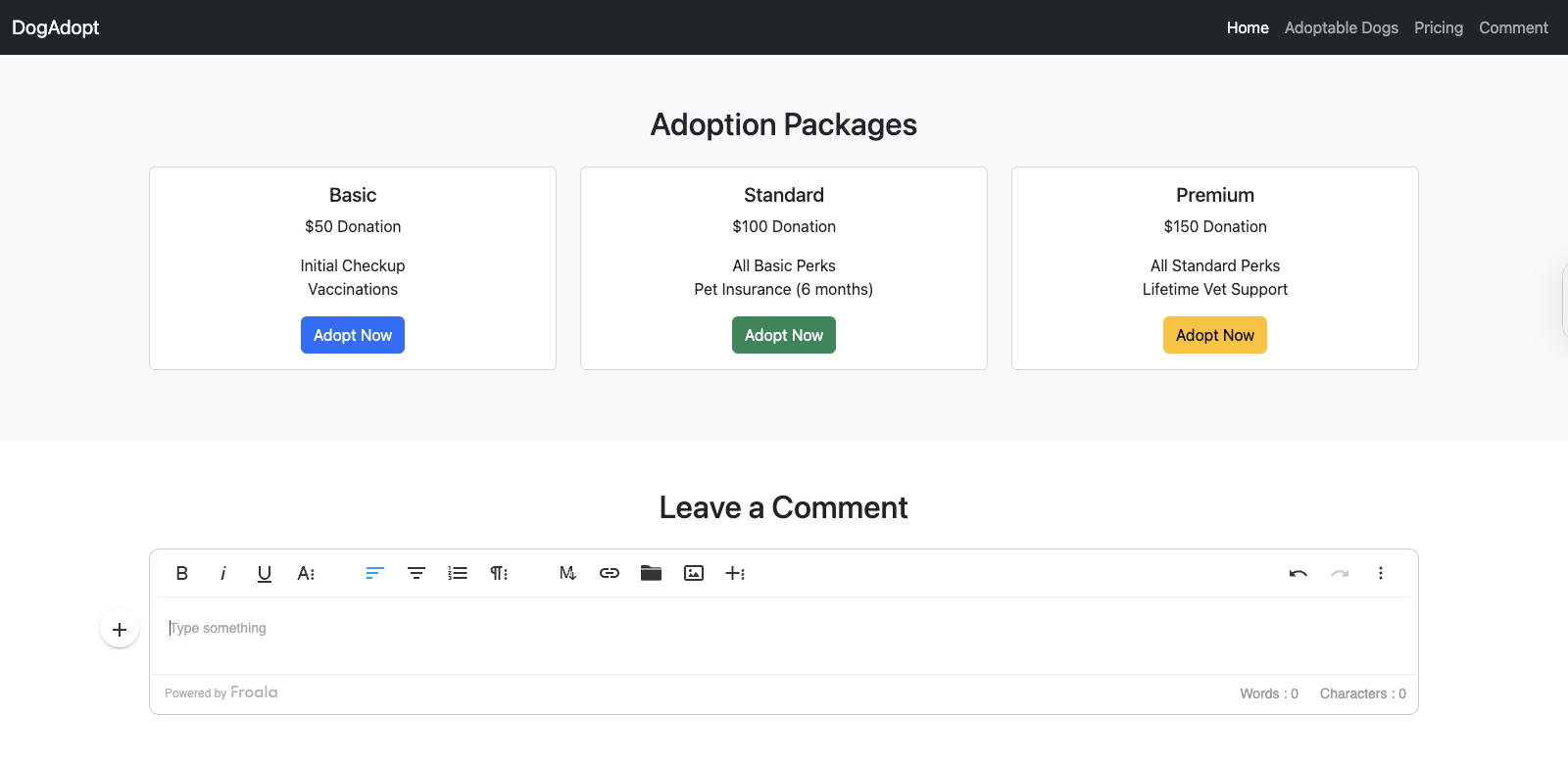 Add a comment section with Froala