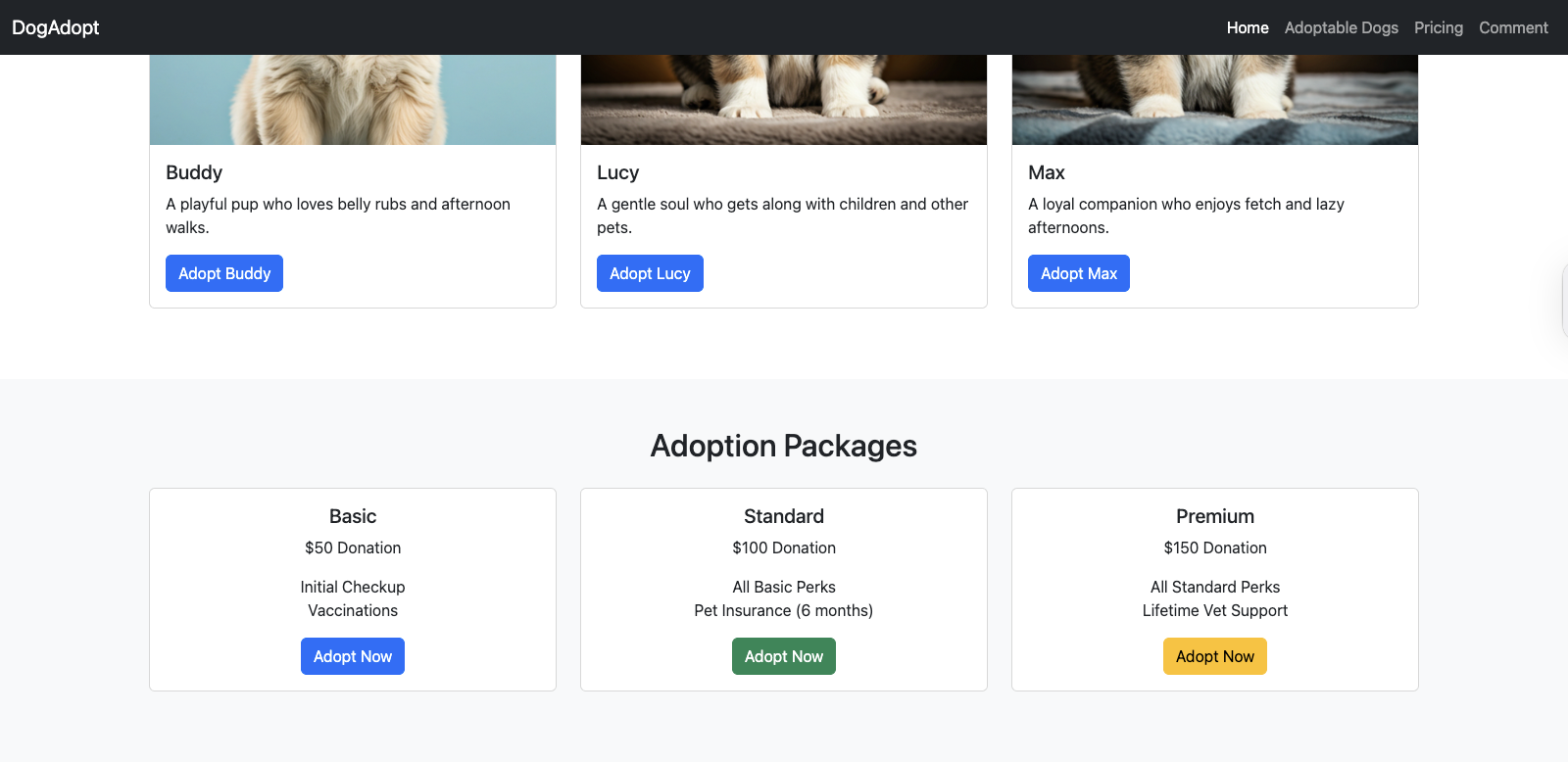 Froala Bootstrap webpage after adding Pricing