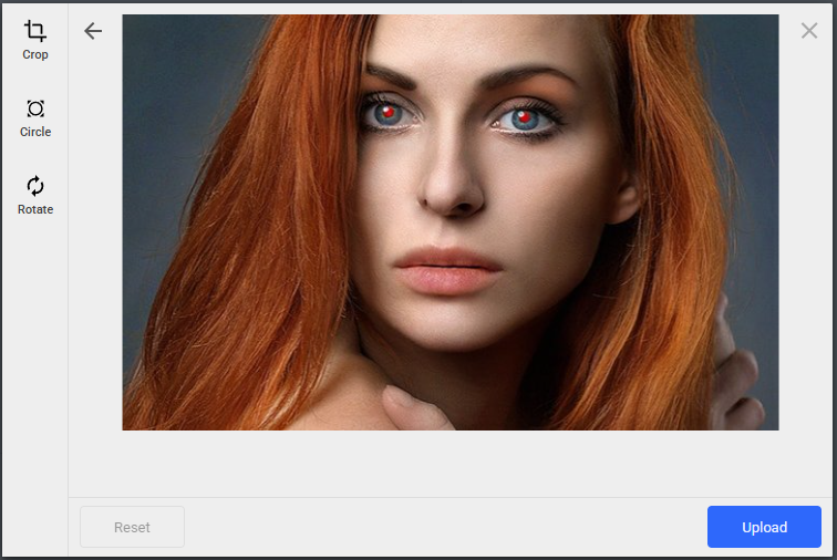 The uploaded image of a person with a red eye effect