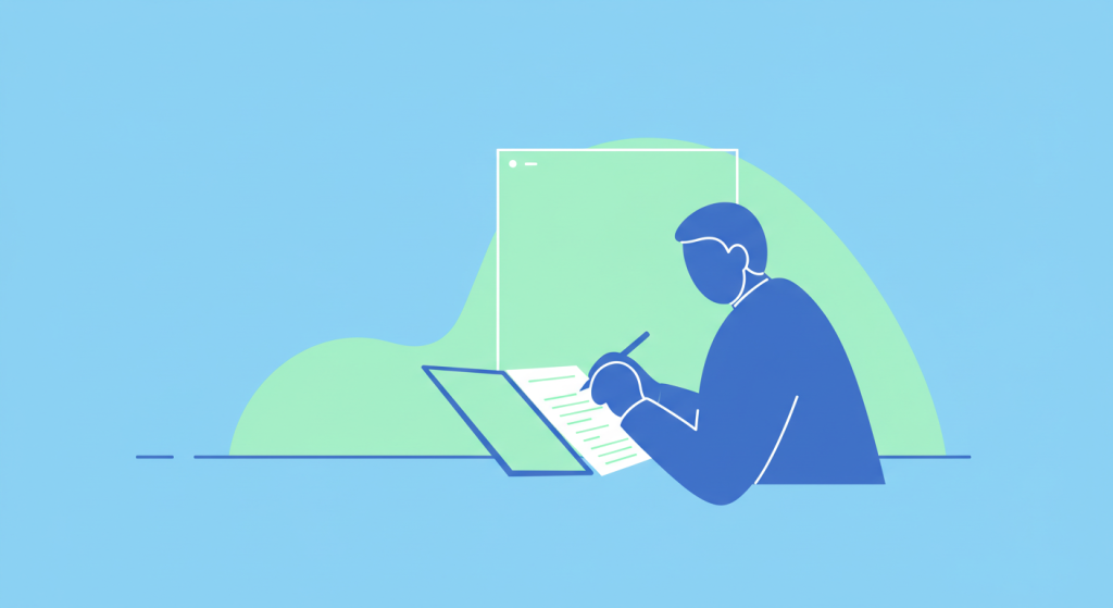 Illustration of a developer writing notes on a tablet with a digital interface in the background, symbolizing a Flask note-taking app enhanced with DeepSeek AI integration for AI-powered writing, summarization, and text improvement.