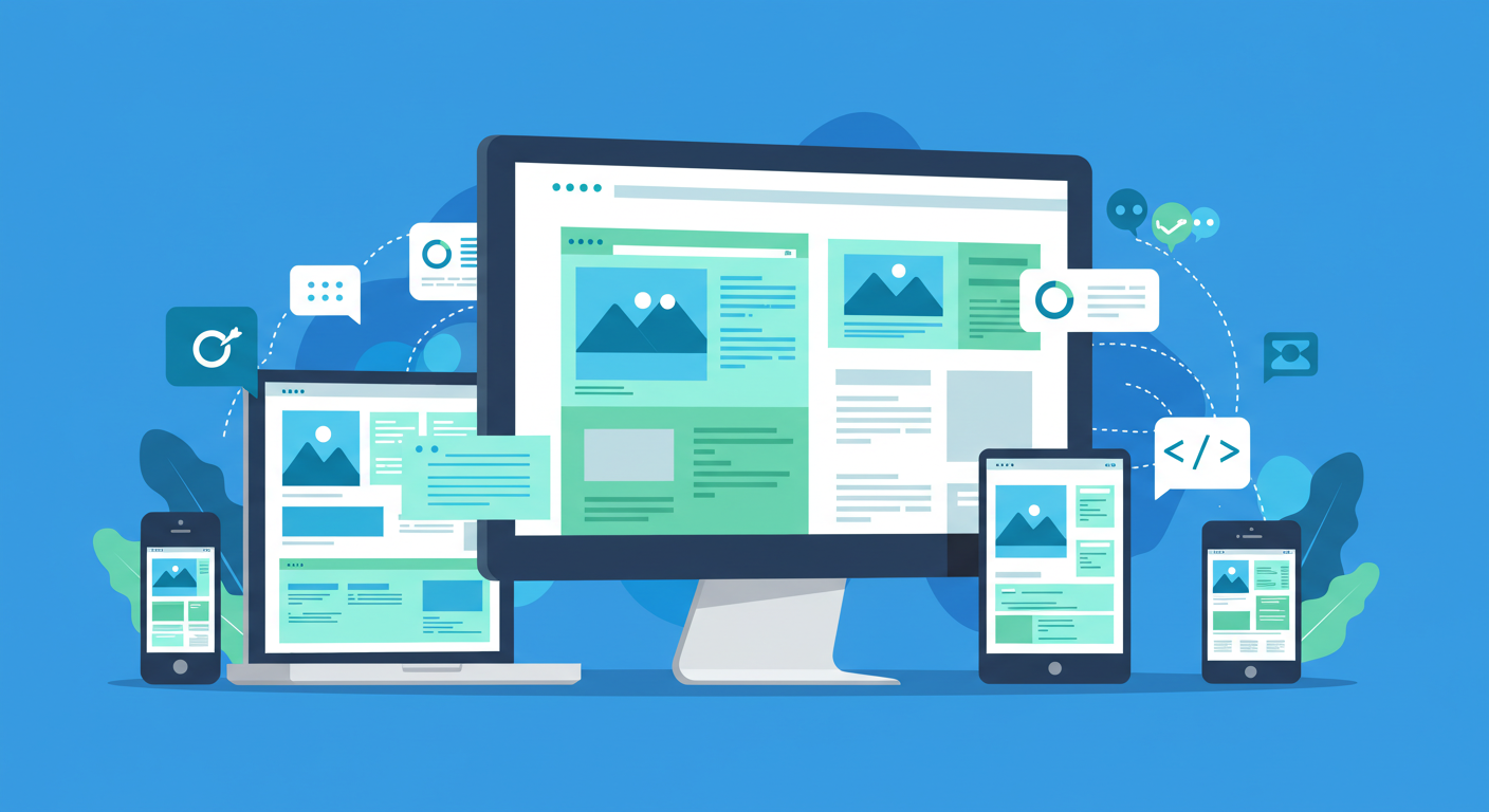 Responsive web design layout showing how to use Bootstrap to build modern, mobile-friendly websites across desktop, tablet, and smartphone screens.