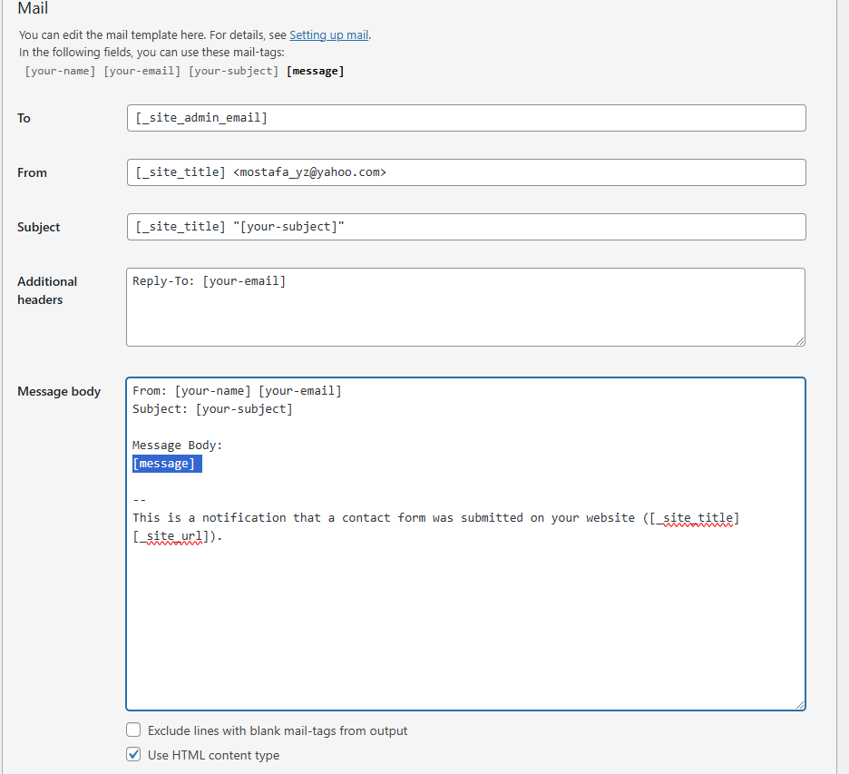 contact form email setup