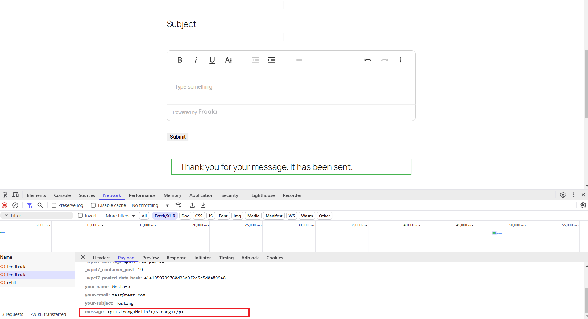 rich-text editor for contact form 7 submitted