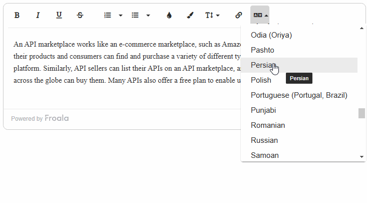 Froala integration with translation API