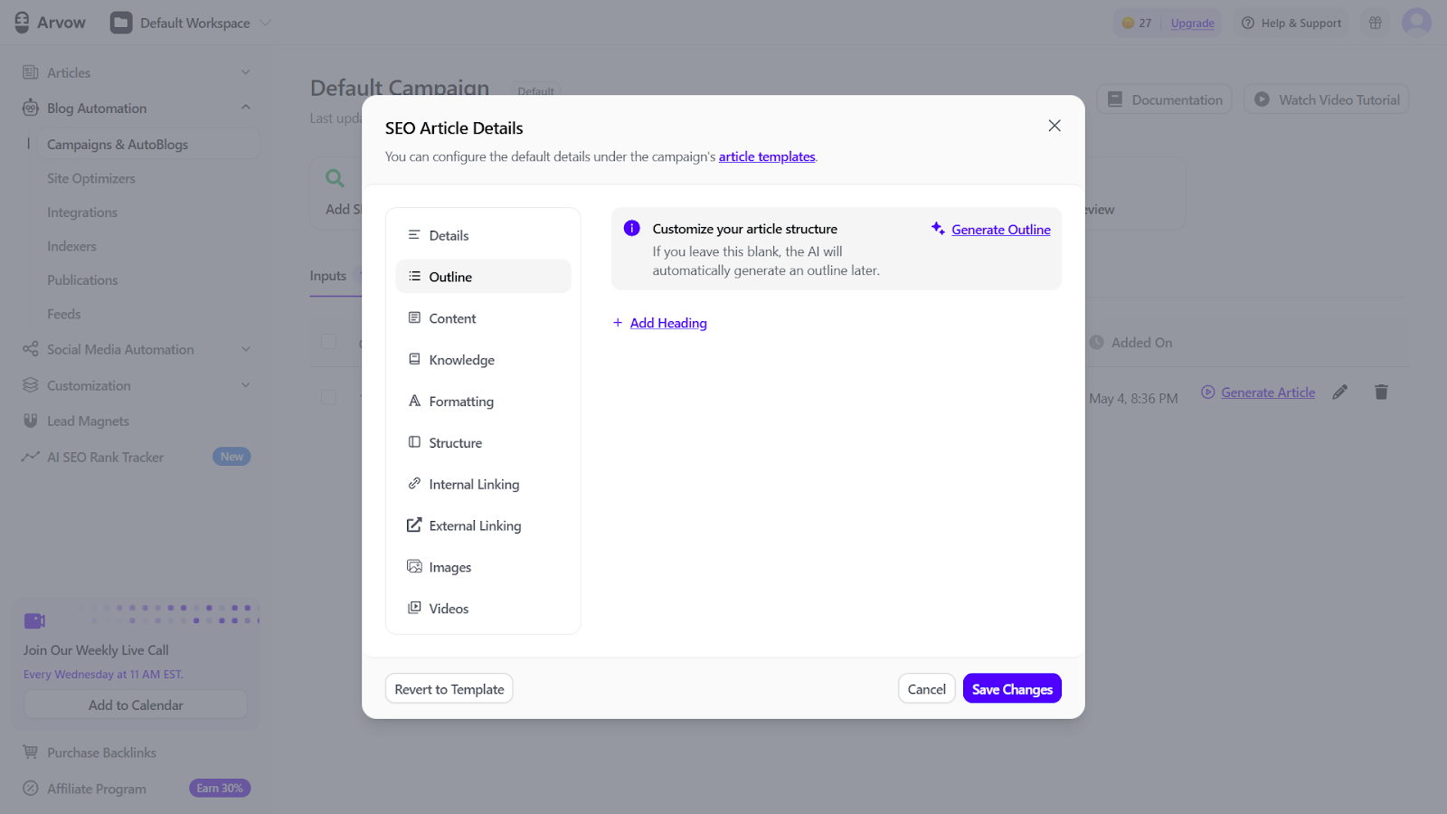 AI writing tool settings