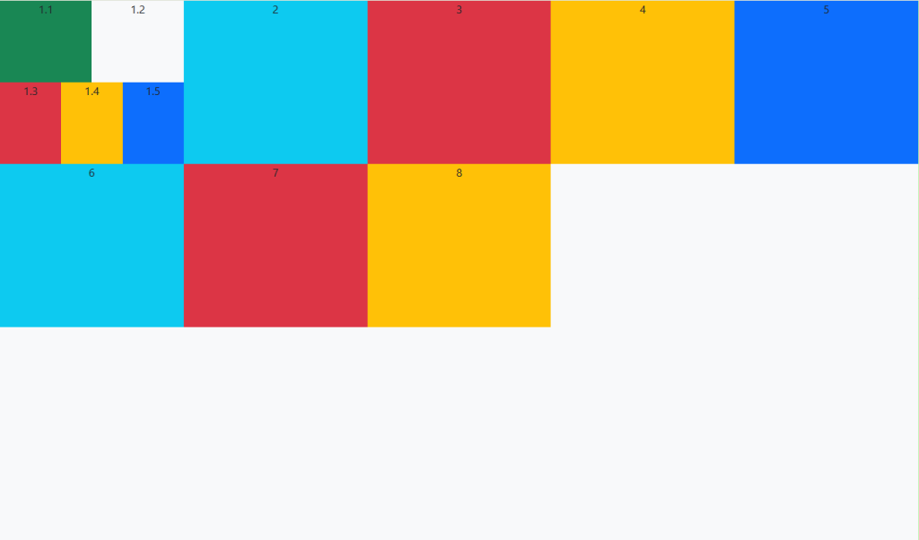 This image demonstrates nesting two rows, one with two columns and another with three columns, inside a column.