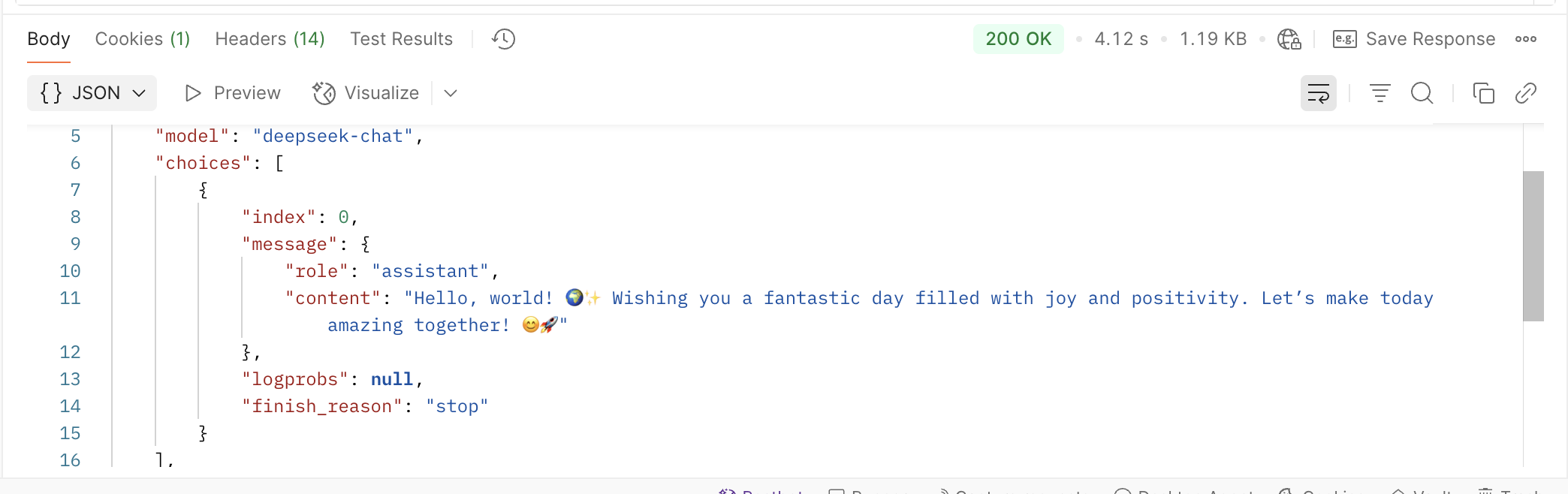 Example DeepSeek API Response for Chat Completion