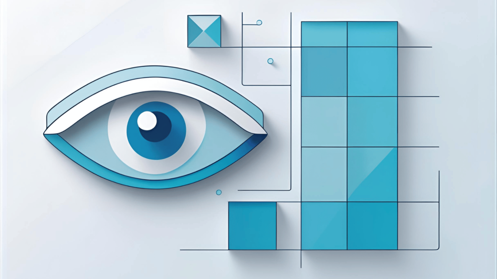 An eye beside some blocks, representing readability when browsing table data.