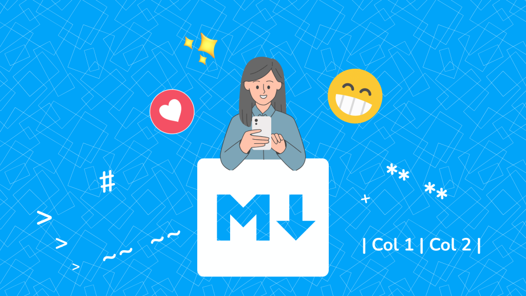 A person using their phone. Emojis, as well as symbols used in Markdown, which are key features in the best WYSIWYG HTML editors for mobile-first web apps, appear.