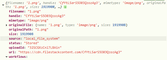 The result of the file upload from within the HTML editor software. From this image, one can imply that the file is safe because of its "Stored" status.