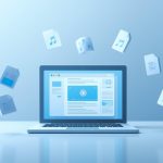 A laptop with an example of the best JavaScript WYSIWYG editor at the center. The editor has a video embedded into some content. Floating icons that represent files that users can embed surround the editor.