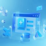 A visual HTML editor. Around it are mathematical symbols, representing mathematical formatting.